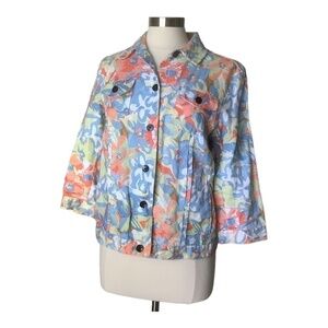 100% Linen Floral‎ Blazer Jacket M